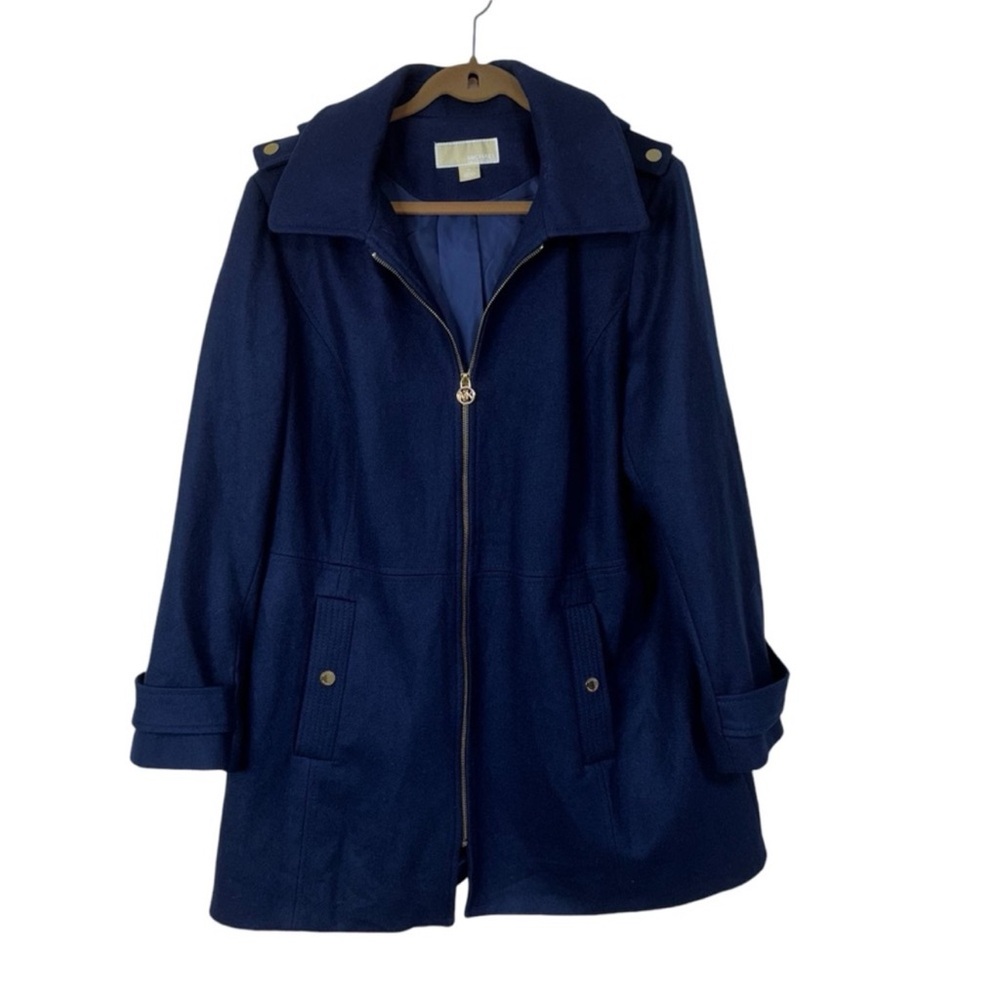 Michael Kors Navy Blue Women’s 1X Jacket Pea Coat Wool Blend Zip Front Pockets